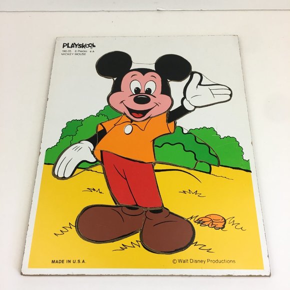 Vtg Mickey Mouse 8 Piece Wooden‎ Puzzle Wave Yellow Shirt Playskool Disney - Picture 4 of 9